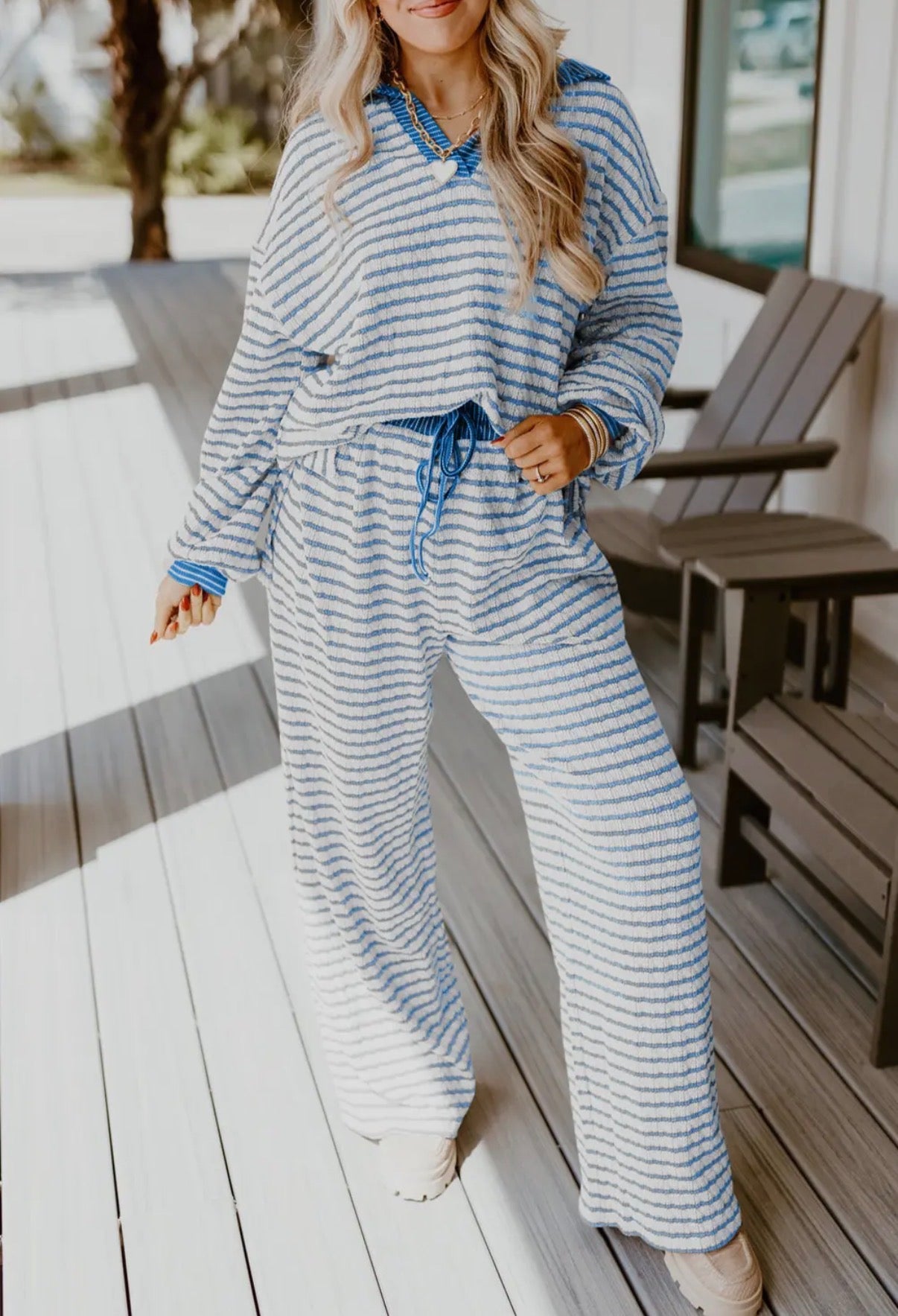 blue striped set