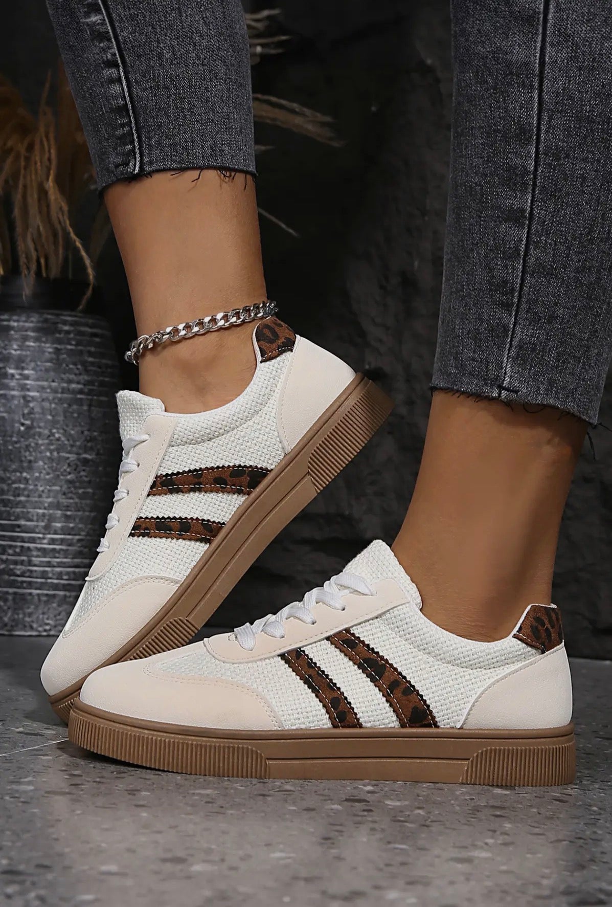 leapord patchwork sneakers