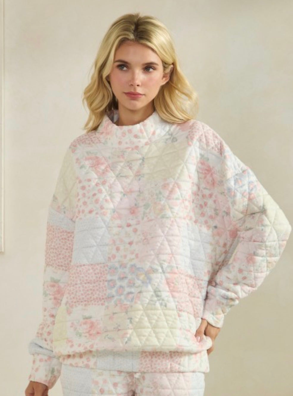 FLORAL PATCHWORK MOCK NECK PRE ORDER