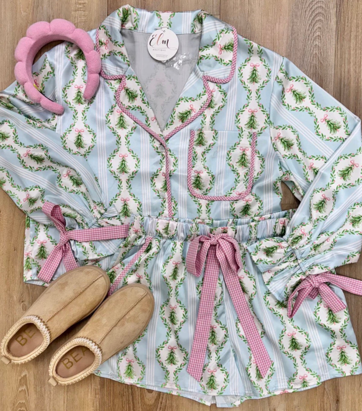 GINGHAM BOW CHRISTMAS PJ SET