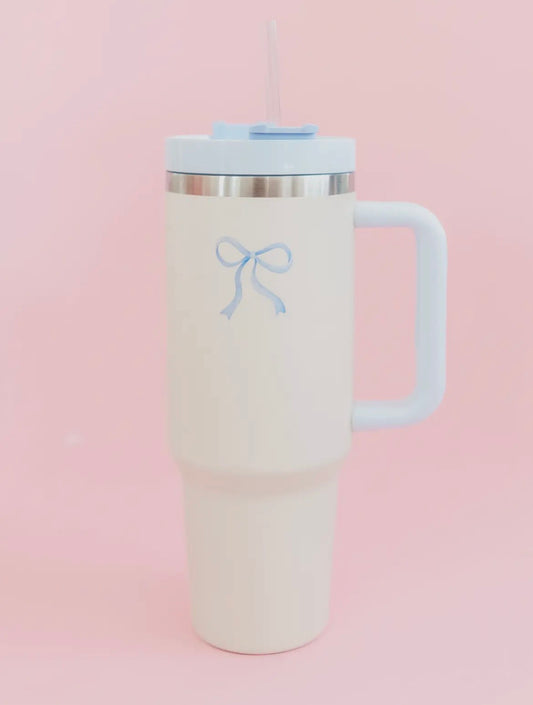 Cream & Blue Bow Tumbler